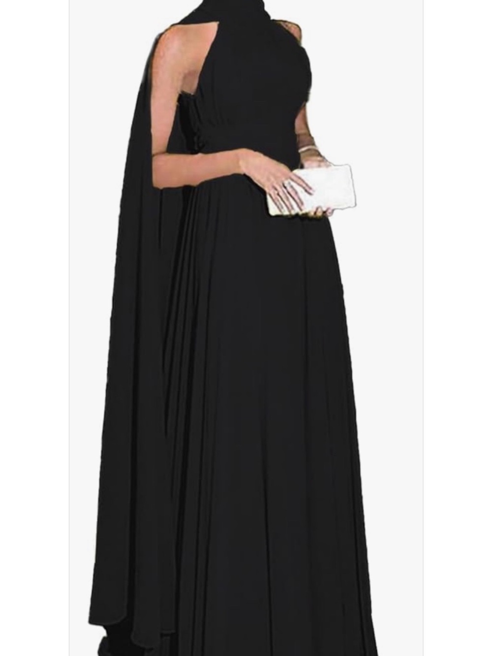Elegant Black Halter Cape Evening Dress
